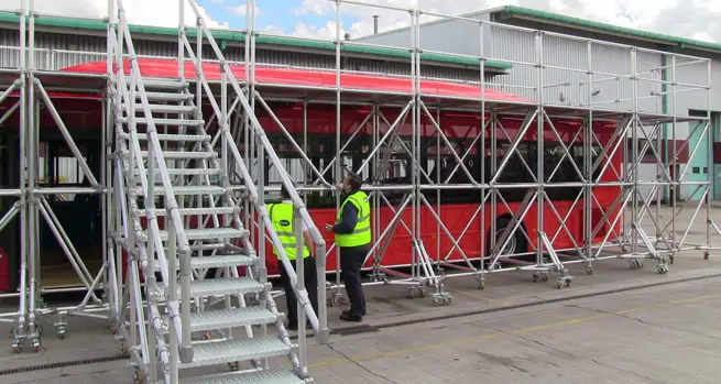 Bus Maintenance Ramp Platform Bespoke Mobile Work Platforms for Bus Maintenance - Kee Safety